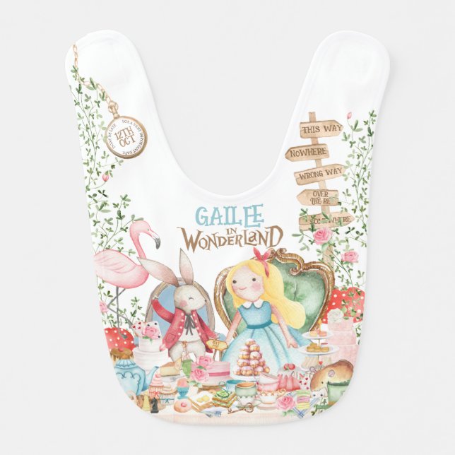 Alice Adventures in Woderland Birthday Tea Party Baby Bib (Front)