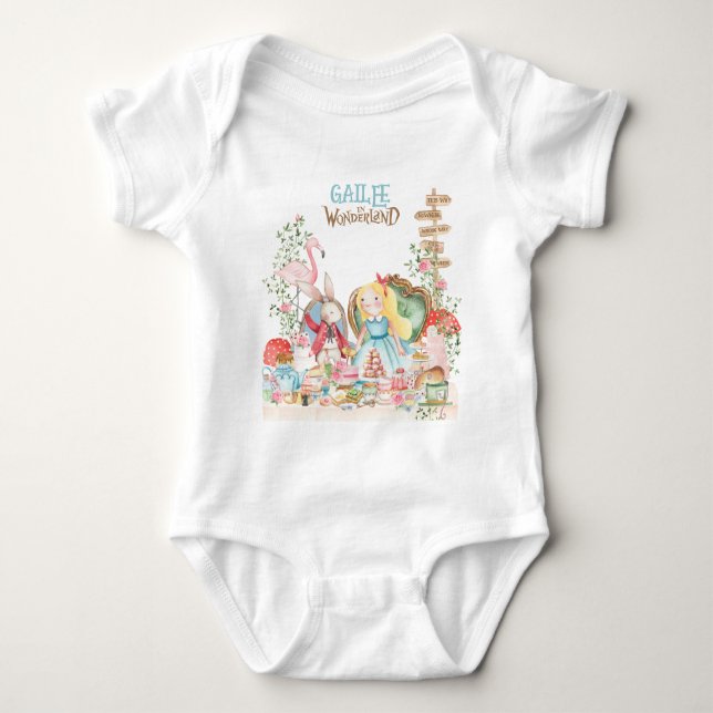 Alice Adventures in Woderland Birthday Tea Party Baby Bodysuit (Front)