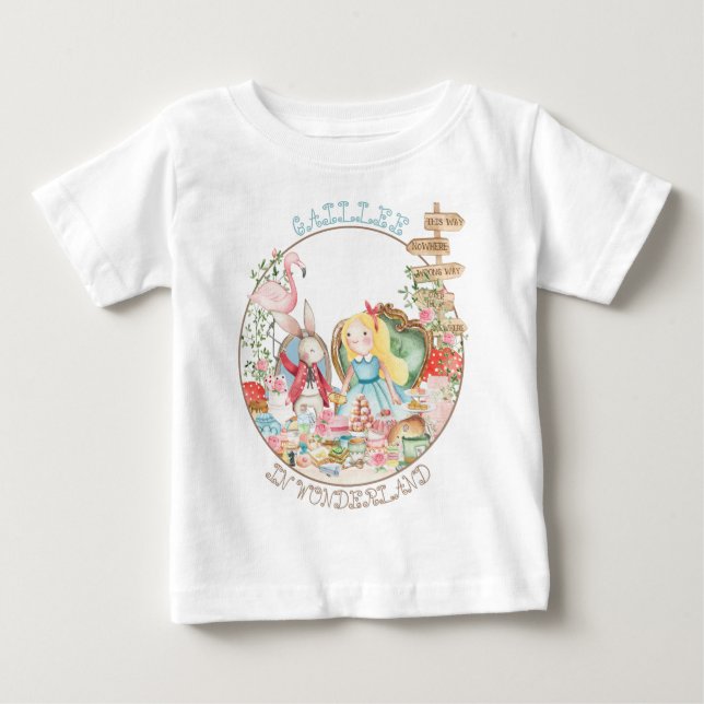 Alice Adventures in Woderland Birthday Tea Party Baby T-Shirt (Front)