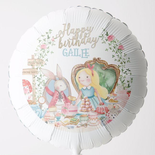 Alice Adventures in Woderland Birthday Tea Party Balloon (Front)