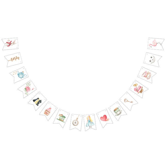 Alice Adventures in Woderland Birthday Tea Party Bunting Flags (All)