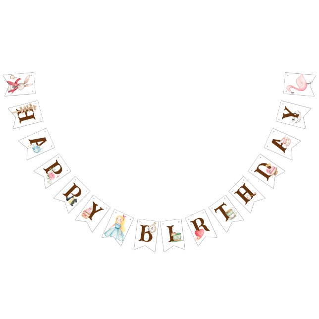 Alice Adventures in Woderland Birthday Tea Party Bunting Flags (All)