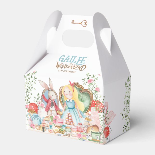 Alice Adventures in Woderland Birthday Tea Party Favor Boxes (Front Side)