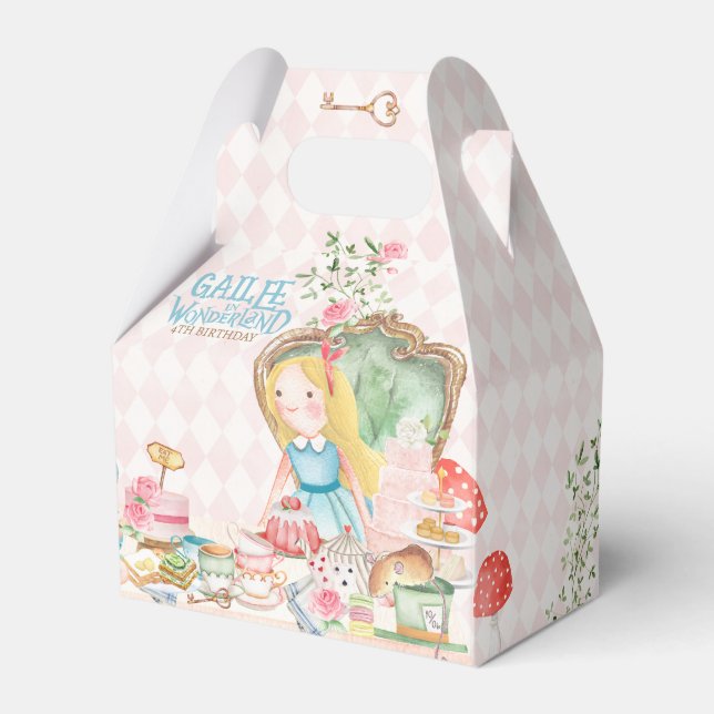 Alice Adventures in Woderland Birthday Tea Party Favor Boxes (Front Side)