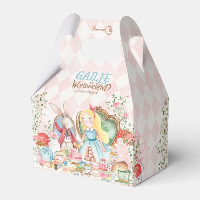Alice Adventures in Woderland Birthday Tea Party Favor Boxes (Front Side)