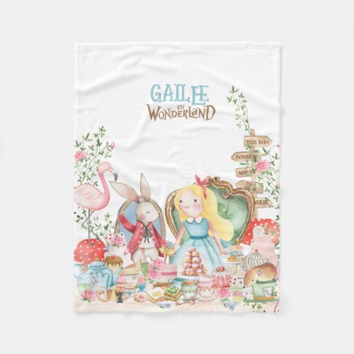 Alice Adventures in Woderland Birthday Tea Party Fleece Blanket