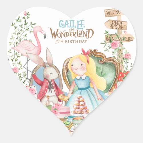 Alice Adventures in Woderland Birthday Tea Party Heart Sticker