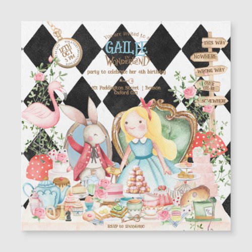 Alice Adventures in Woderland Birthday Tea Party Magnetic Invitation