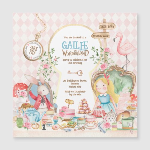 Alice Adventures in Woderland Birthday Tea Party Magnetic Invitation