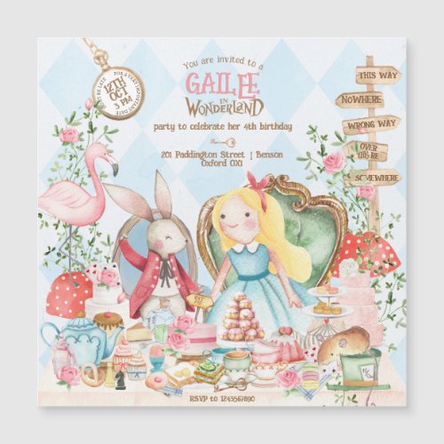 Alice Adventures in Woderland Birthday Tea Party Magnetic Invitation