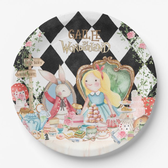 Alice Adventures in Woderland Birthday Tea Party Paper Plates (Front)
