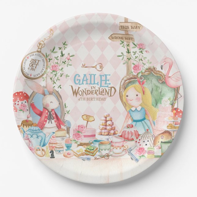 Alice Adventures in Woderland Birthday Tea Party Paper Plates (Front)