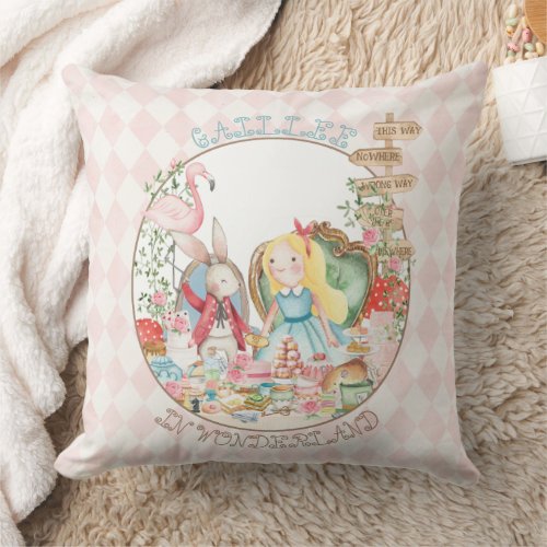 Alice Adventures in Woderland Birthday Tea Party Throw Pillow
