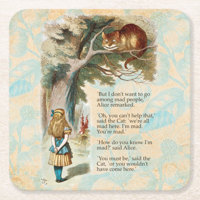 Alice Adventures in Wonderland Cheshire Cat Square Paper Coaster (Front)
