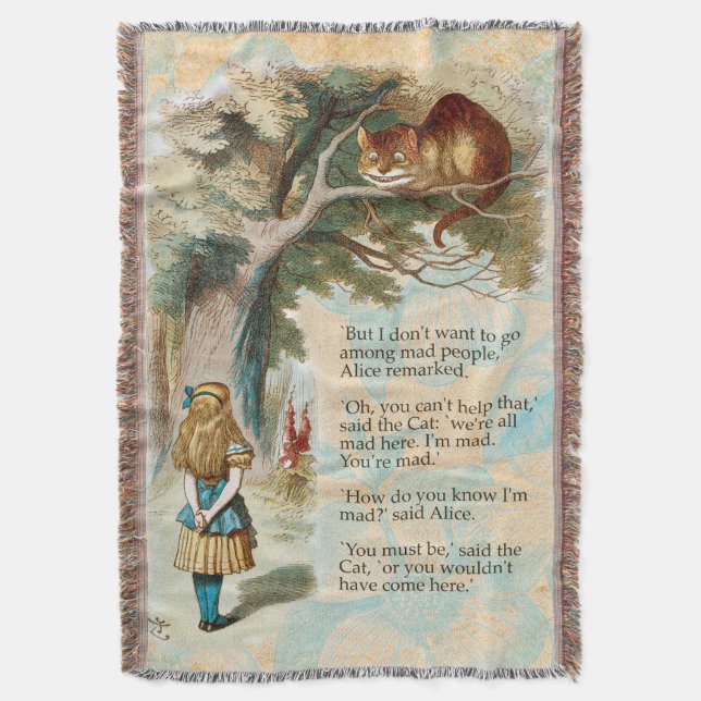 Alice Adventures in Wonderland Cheshire Cat Throw Blanket (Front Vertical)