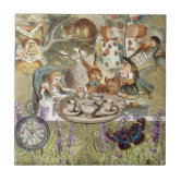 Alice In Wonderland Meets Dodo Bird Black White Wall Art Ceramic Tile