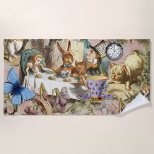 Alice Adventures in Wonderland Tea Party Art Beach Towel