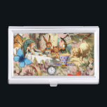 Alice Adventures in Wonderland Tea Party Art Business Card Case<br><div class="desc">Step into the whimsical chaos of the Mad Tea Party with this enchanting design, featuring classic illustrations directly from Lewis Carroll's beloved 1800s book, "The Nursery Alice." This vibrant collage brings together iconic characters: Alice, the Mad Hatter, and the White Rabbit, who are central to the chaotic tea gathering, surrounded...</div>