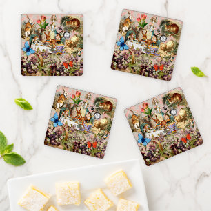 Alice Adventures in Wonderland Tea Party Art Coaster Set