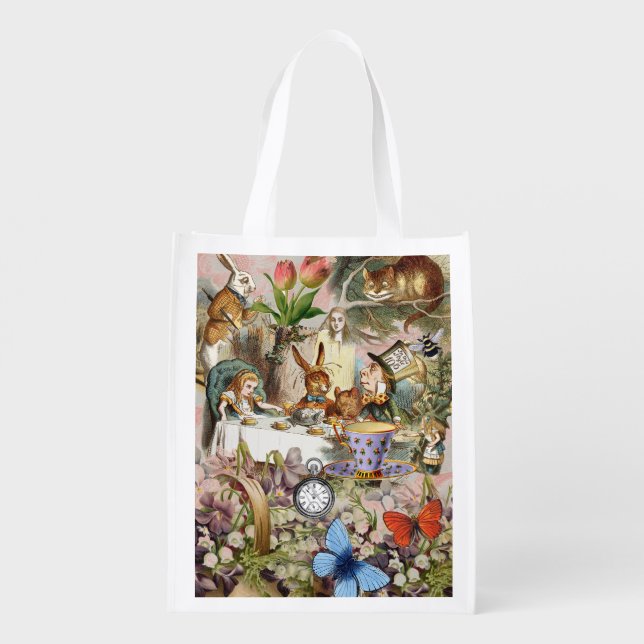 Alice Adventures in Wonderland Tea Party Art Grocery Bag (Back)