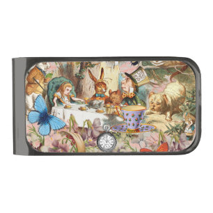 Alice Adventures in Wonderland Tea Party Art Gunmetal Finish Money Clip