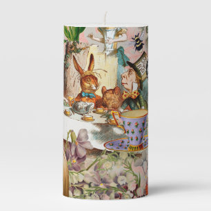 Alice Adventures in Wonderland Tea Party Art Pillar Candle