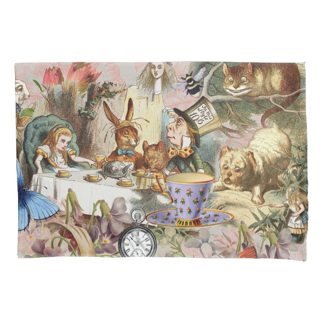 Alice Adventures in Wonderland Tea Party Art Pillow Case (Front)