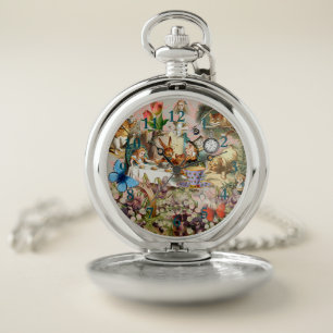 Alice Adventures in Wonderland Tea Party Art Pocket Watch