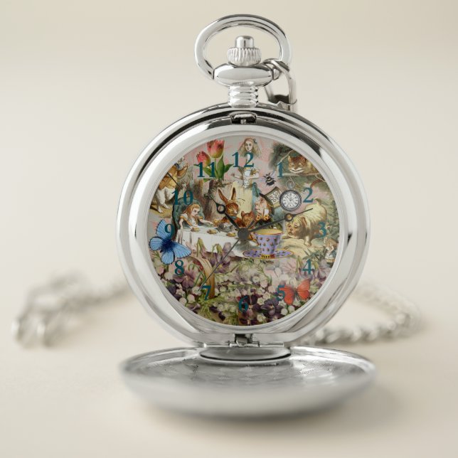 Alice Adventures in Wonderland Tea Party Art Pocket Watch (Inside)