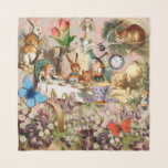 Alice Adventures in Wonderland Tea Party Art Scarf<br><div class="desc">Step into the whimsical chaos of the Mad Tea Party with this enchanting design, featuring classic illustrations directly from Lewis Carroll's beloved 1800s book, "The Nursery Alice." This vibrant collage brings together iconic characters: Alice, the Mad Hatter, and the White Rabbit, who are central to the chaotic tea gathering, surrounded...</div>