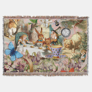 Alice Adventures in Wonderland Tea Party Art Throw Blanket