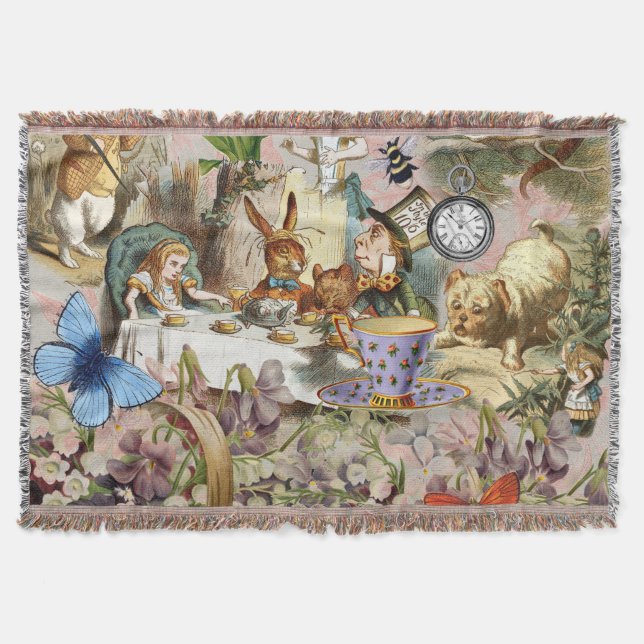 Alice Adventures in Wonderland Tea Party Art Throw Blanket (Front)