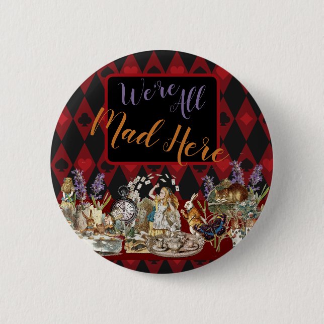 Alice Adventures with Wonderland Mad Cheshire Cat Button (Front)