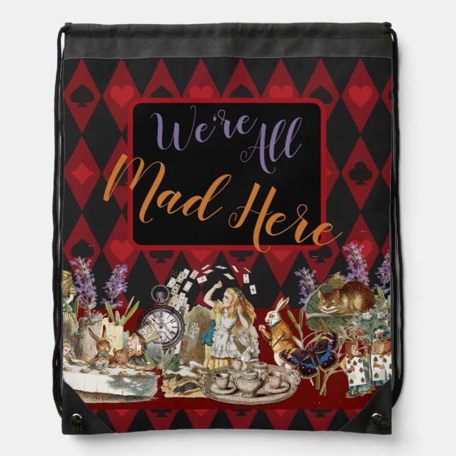 Alice Adventures with Wonderland Mad Cheshire Cat Drawstring Bag (Front)