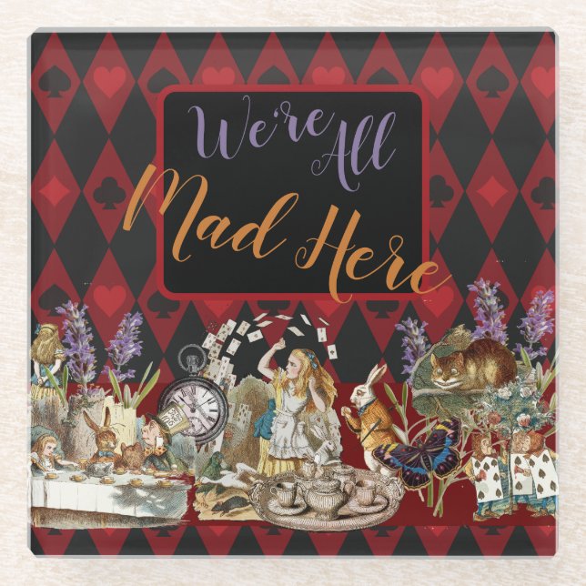 Alice Adventures with Wonderland Mad Cheshire Cat Glass Coaster (Front)