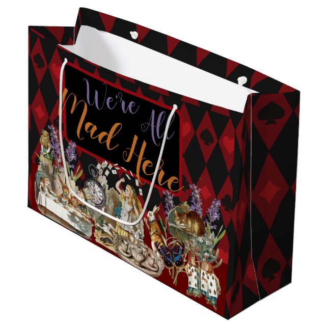 Alice Adventures with Wonderland Mad Cheshire Cat Large Gift Bag (Front Angled)