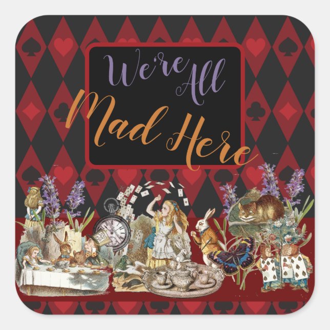 Alice Adventures with Wonderland Mad Cheshire Cat Square Sticker (Front)