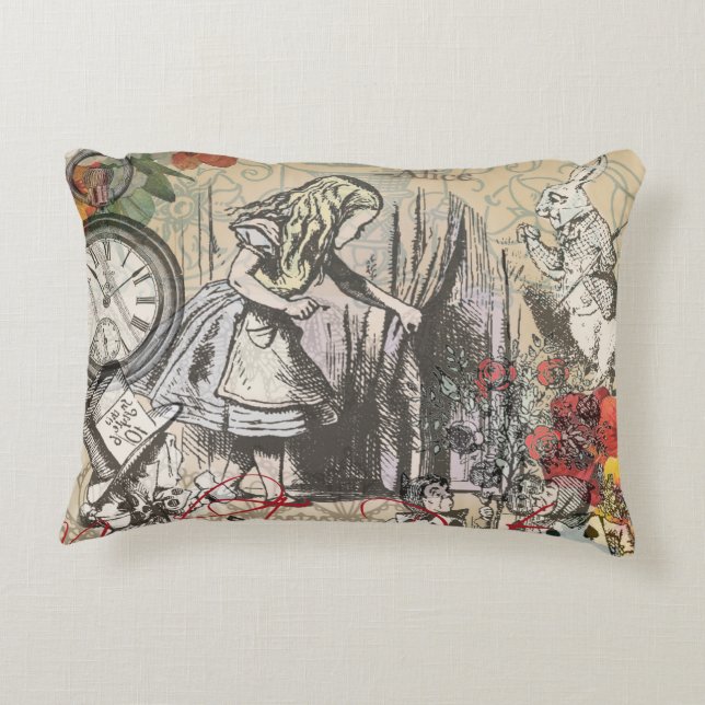 Alice Adventures Wonderland Curtain Classic Art Accent Pillow (Back)