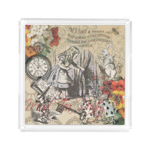 Alice Adventures Wonderland Curtain Classic Art Acrylic Tray