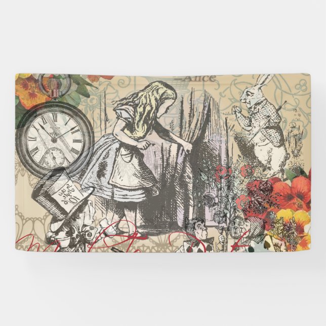 Alice Adventures Wonderland Curtain Classic Art Banner (Horizontal)
