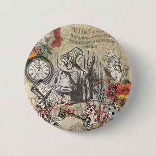 Alice Adventures Wonderland Curtain Classic Art Button