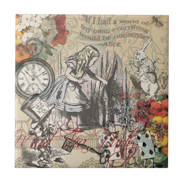 Alice Adventures Wonderland Curtain Classic Art Ceramic Tile (Front)