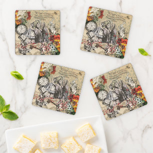 Alice Adventures Wonderland Curtain Classic Art Coaster Set