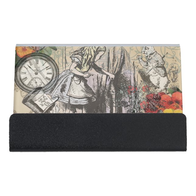 Alice Adventures Wonderland Curtain Classic Art Desk Business Card Holder (Front)