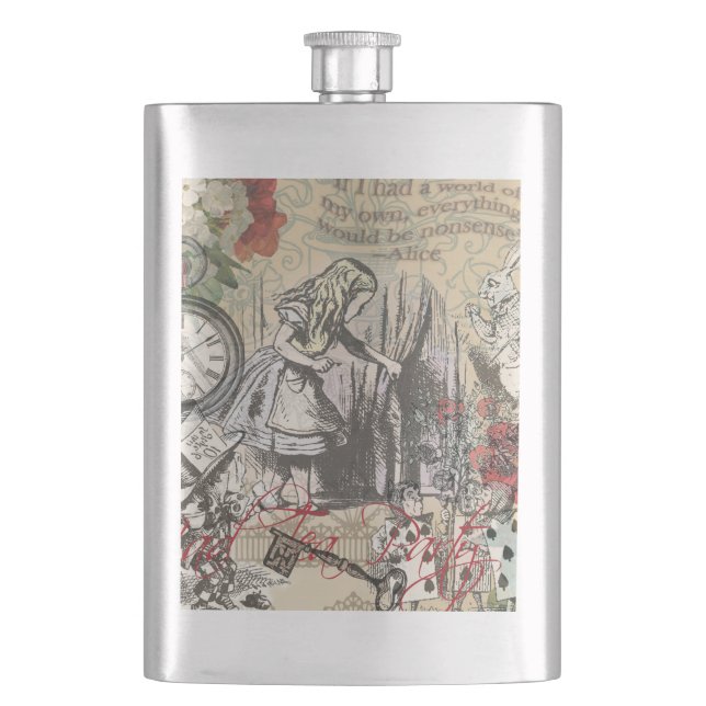 Alice Adventures Wonderland Curtain Classic Art Flask (Front)