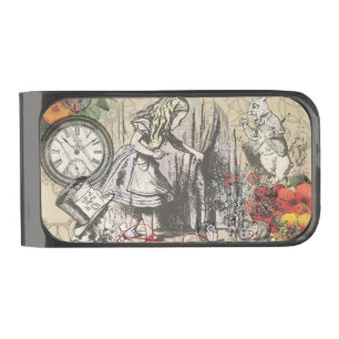 Alice Adventures Wonderland Curtain Classic Art Gunmetal Finish Money Clip