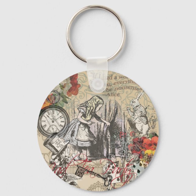 Alice Adventures Wonderland Curtain Classic Art Keychain (Front)