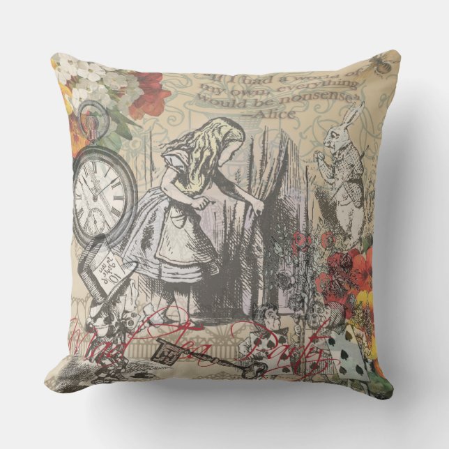 Alice Adventures Wonderland Curtain Classic Art Outdoor Pillow (Front)