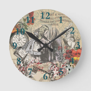 Alice Adventures Wonderland Curtain Classic Art Round Clock