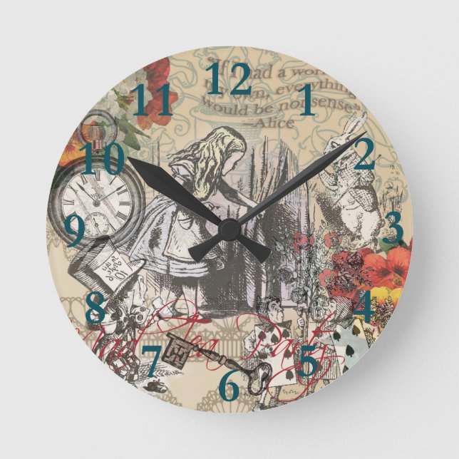 Alice Adventures Wonderland Curtain Classic Art Round Clock (Front)